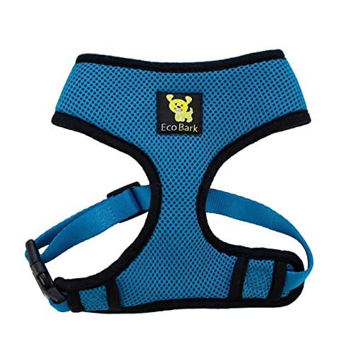 EcoBark Teal Dog Harness - Eco-Friendly Max Comfort Harnesses - Luxurious Soft Mesh Halter - Over the Head Harness Vest- No Pull and No Choke - color: Teal Blue