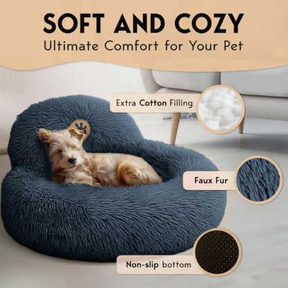 PetJett Small Dog Bed - 23'' Round Dog Beds, Calming Puppy Bed - Washable Dog Bed - Anti-Slip, Super Soft Fluffy Plush Faux Fur Pet Bed, Anti-Anxiety Premium Comfort Donut Bed, Fits Dogs Upto 25 lbs - color: Dark Gray, size: Small - 23”L x 23”W x 8”Th