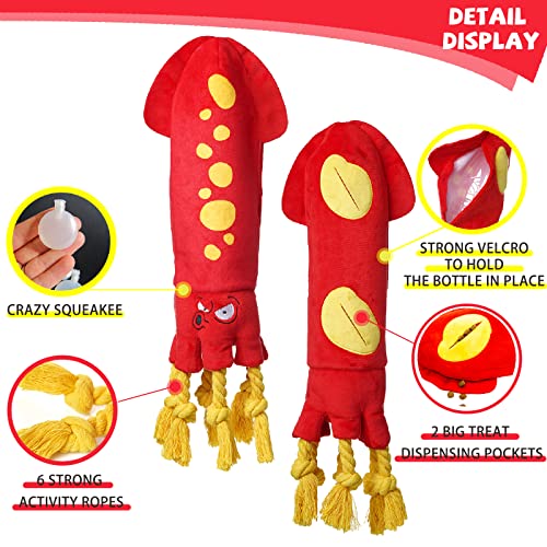lilfrd Water Bottle Dog Toys - Dog Puzzle Squeaky Enrichment Treat Dispensing Rope Snuffle Plush Toy, No Stuffing Durable Soft Crunchy Toys for Small Medium Large Dogs Puppy - Octopus Squid - style: Octopus
