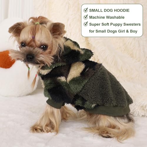 Dog Sweater for Small Dogs Hoodies， Winter Clothes Boy Girl Male Female，Fleece Hoodies Warm Pet Doggie Sweaters Coat Apparel - color: Army Green, size: XX-Small