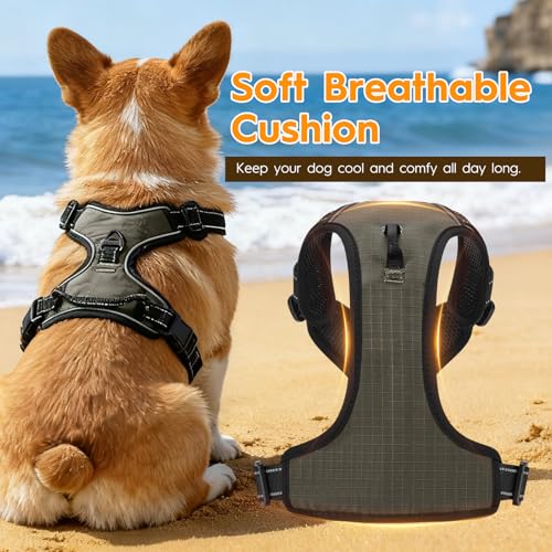No Pull Dog Harness, No Chock Reflective Adjustable Soft Padded Pet Vest with Easy Control Handle, Easy Wearing with Stylish, Reinforced Knot, 2 Buckles - color: Olive Stone, size: X-Small