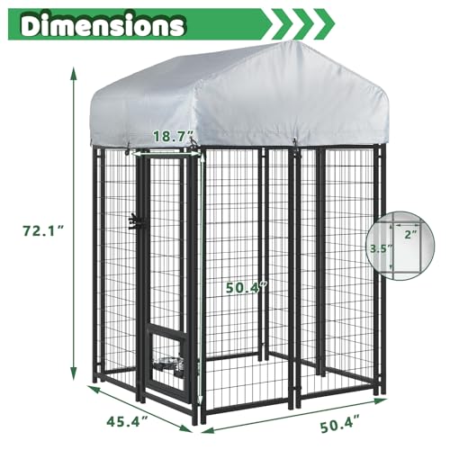 LEMBERI 4x4x6 FT Outdoor Dog Kennel for Large Dogs, Heavy Duty Welded Wire Steel Dog Playpen Fence with Secure Lock, Pet Pen with UV-Resistant Waterproof Roof Cover for Outside - size: 45.4"L x 50.4"W x 72.1"H