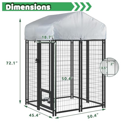 LEMBERI 4x4x6 FT Outdoor Dog Kennel for Large Dogs, Heavy Duty Welded Wire Steel Dog Playpen Fence with Secure Lock, Pet Pen with UV-Resistant Waterproof Roof Cover for Outside - size: 45.4"L x 50.4"W x 72.1"H