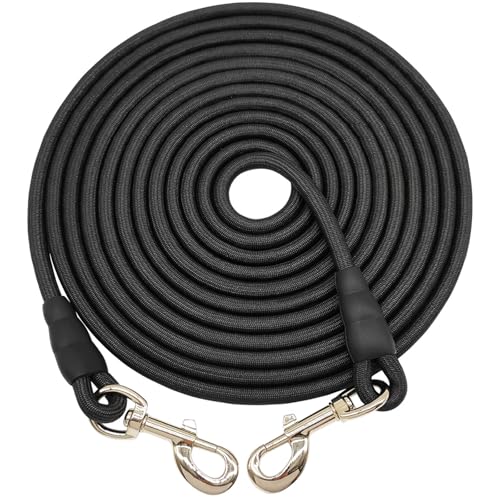 65FT Dog Tie Out Leash, Long Tether 8-10-13-15-20-25-30-35-40-50 FT Nylon Rope Check Cord for Medium Large Dogs Outdoor Yard Playing Camping Backyard (Black, 3/8") - color: black, size: 3/8" x 65ft