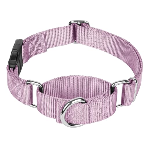 Martingale Collar for Dogs with Quick Release Buckle, Heavy-Duty Solid Color Nylon Training Collars - Adjustable No-Slip Design for Medium & Large Dog - color: Lavender Pink, size: L【17.75—22.75in】