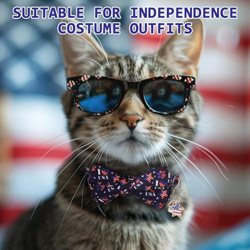 6PCS Independence Cat Collar with Bells Bandana and Bowtie, Breakaway Adjustable Cat Bow Tie Collars, Cute Bow Tie for Kittens Or Certain Puppies - color: Independence Day