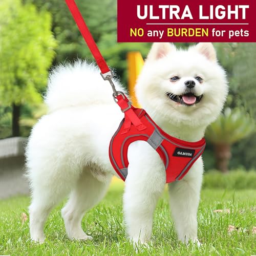 Small Pet Harness Collar and Leash Set, Step in No Chock No Pull Linen Fabric Soft Mesh Dog Vest Harnesses Reflective for Dogs Puppy Cats Kitten Rabbit (Red, XS) - color: Red, size: X-Small