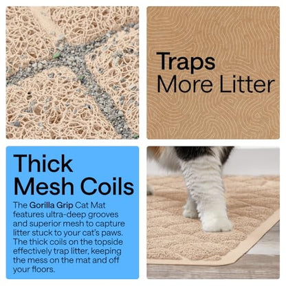 GORILLA GRIP Cat Litter Box Mat, Cushioned Coil Mesh Litter Trapping Mats, Scatter Control Supplies for Less Mess, Phthalate Free, Ultra Deep Catch Grooves, Rinse or Vacuum to Clean, 24x17 Beige - color: Beige, style: Small (24" x 17")
