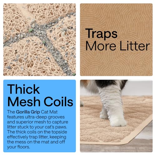 GORILLA GRIP Cat Litter Box Mat, Cushioned Coil Mesh Litter Trapping Mats, Scatter Control Supplies for Less Mess, Phthalate Free, Ultra Deep Catch Grooves, Rinse or Vacuum to Clean 24x17 Beige 2 Pack - color: Beige, style: Small (24" x 17") x 2