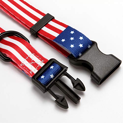 American Flag Dog Collar, Adjustable Nylon Patriotic Red White Blue Collar for Small/Medium/Large Dogs, 4th of July USA Pet Collar (Size M) - size: Medium