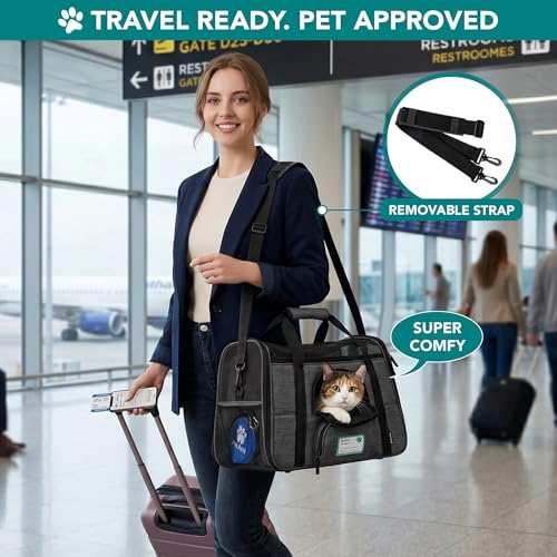 PetAmi Airline Approved Pet Carrier for Cats & Small Dogs, Soft Sided TSA Travel Carrier Bag with Sherpa Bed, Breathable Mesh Ventilation, Collapsible Bowl, Up to 18 lbs, Small Heather Dark Gray - color: Charcoal, size: Small - 17"L x 10.2"W x 11.2"H