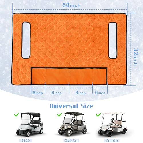 Golf Cart Seat Covers with 4 Front Pockets, Thick Seat Towel Blanket with Non-Slip Backing, Fits EZGO, Club Car, Yamaha and More 2 & 4 Passenger Golf Carts, Orange - color: Orange