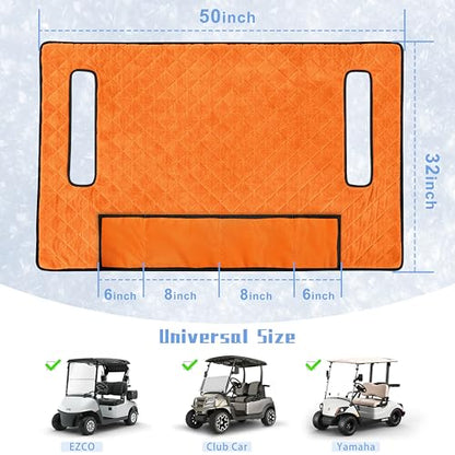 Golf Cart Seat Covers with 4 Front Pockets, Thick Seat Towel Blanket with Non-Slip Backing, Fits EZGO, Club Car, Yamaha and More 2 & 4 Passenger Golf Carts, Orange - color: Orange