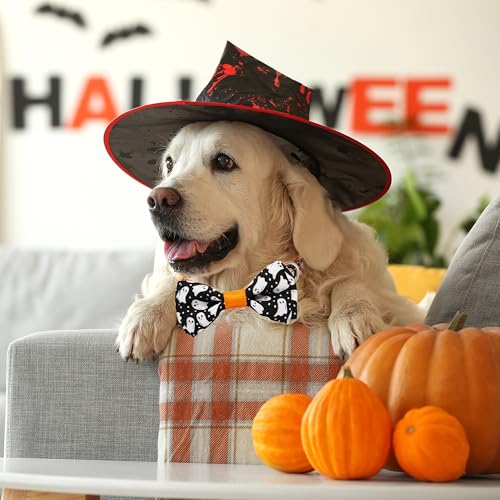 Halloween Dog Collar Adjustable Ghost Print Holiday Collar with Sturdy Buckle & Bow Tie Soft, 3 Sizes for Small Medium Large Dogs Pets Puppies - color: Chasing Ghosts, size: Large-(16-27") Neck * 1" Wide