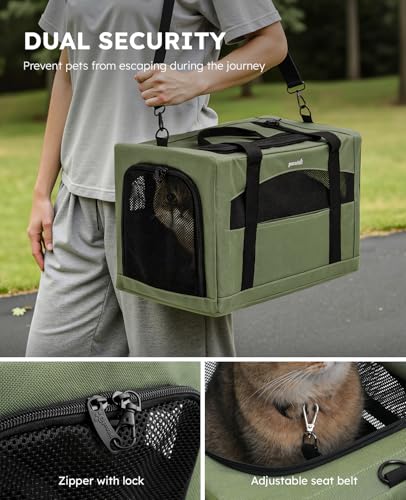 Pecute Cat Carrier Stable, Pet Carrier with Hidden Anxiety Relief Partition & Stable Steel Frame, Safe Cat Carrier for Car Travel, Soft-Sided Dog/Cat Carrier Bag for Pets Up to 11lbs, Green - color: Green Regular