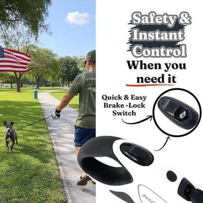 BoldPet® Retractable Dog Leash with LED Flashlight -10 Ft Tangle-Free Long Leash- Anti-Slip Grip - Dog Leash Retractable for Small Dogs up to 44 Lbs- One Handed Brake -Retractable Dog Leash with Light - size: Small