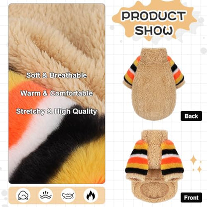 Dog Sweater for Small Winter Warm Fleece Turtleneck Sweatshirt Clothes Boy Girls Pet Pullover with Rainbow Sleeves Cat Apparel Stretchy Outfit(Khaki, S) - color: Khaki, size: Small