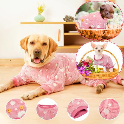 Plush Dog Pajamas Glow in The Dark Dog Jumpsuit 4 Legged Onesie for Small Medium Dog Cat, Blue Star XS - color: Blue Star, size: X-Small