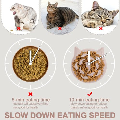Silicone Cat Slow Feeder, Elevated Slow Feeder Bowl Tilt Design, Suitable for Dry and Wet Food, Adjustable Angle, Cat Food Puzzle with Suction Cup(Pink) - color: Pink