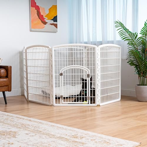 IRIS USA 34" Exercise 8-Panel Pet Playpen with Door, Dog Playpen, Puppy Playpen, Small Medium Large Dogs, Keep Pets Secure, Easy Assemble, Rust-Free, Heavy-Duty Molded Plastic, Customizable, White - color: White, style: 8-Panel w/ Door