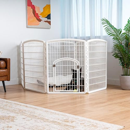 IRIS USA 34" Exercise 8-Panel Pet Playpen with Door, Dog Playpen, Puppy Playpen, Small Medium Large Dogs, Keep Pets Secure, Easy Assemble, Rust-Free, Heavy-Duty Molded Plastic, Customizable, White - color: White, style: 8-Panel w/ Door