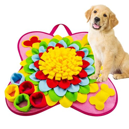 Snuffle Mat for Dogs Pet Treats Feeding for Small Medium Breed Dogs Non-Slip Interactive Dog Puzzle Toys Encourages Natural Foraging Skills - color: Pink Sunflower 20 "x 20"