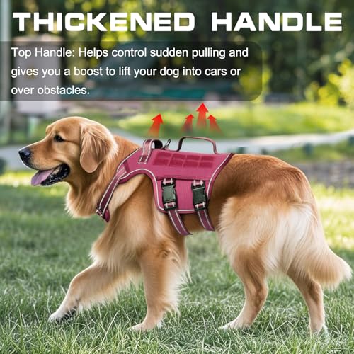 Small Dog Harness, Heavy Duty Tactical No Pull Dog Harness, No Choke, Easy On and Off Pet Vest with Molle System, Adjustable Reflective Dog Vest with Breathable Padded for Walking Hiking Training - color: Pink, size: S(Neck:16-22",Chest:20-28"),18-35 lbs
