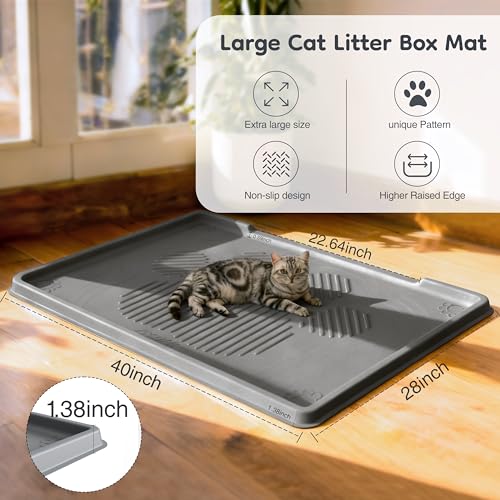ISSEVE Cat Litter Mat 40" x 28" XL, Extra Large Silicone Mat for Litter Box, 1.38" Raised Edge Urine Proof Litter Trapping Mat Pad for Scatter Control, Soft on Kitty Paws, Protect Floor (Dark Grey) - color: Dark Grey