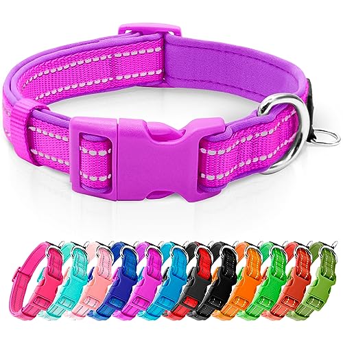 Reflective Dog Collar,Soft Neoprene Padded Pet Collar with ID Tag Ring,Adjustable for Puppy and Small Dogs,Purple,XS - color: Purple, size: X-Small (Pack of 1)