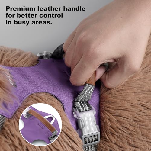 No Pull Dog Harness – Adjustable Reflective Nylon Vest for Small Medium Large Dogs, Escape Proof Training Harness with Leather Control Handle, Lightweight Aluminum Hardware (Purple, XL) - color: Purple, size: XL
