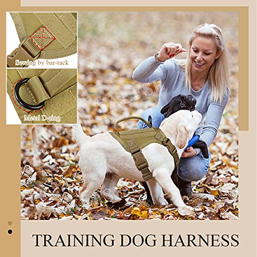 Tactical Puppy Vest Harness, Adjustable Military Vests for Small Dogs Outdoor Training Puppy Harnesses with Handle - color: Khaki