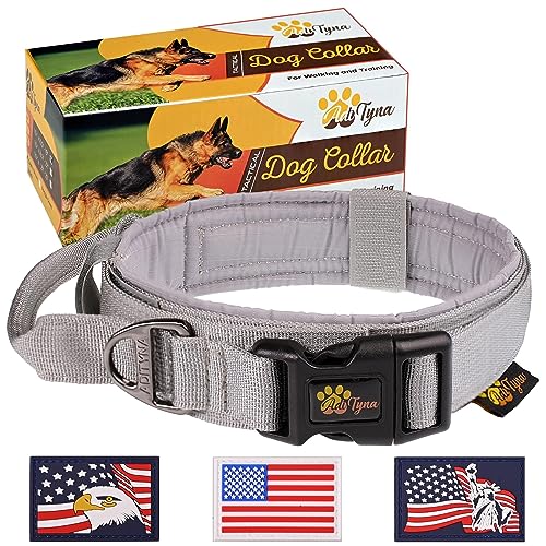 ADITYNA Tactical Dog Collar for Large Dogs - Soft Padded, Heavy Duty, Service, Adjustable Military K9 Collar with Handle for Training and Walking - color: Gray, size: Large: Fit 18.5-22" Neck