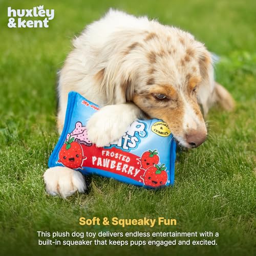 Huxley & Kent Funny Dog Toy w/Squeaker – Power Plush Squeaky Dog Toys for Small, Medium & Large Dogs – Soft Stuffed Animal for Indoor Play & Fetch - Pup-Tarts Frosted Pawberry, Small - size: Small, style: Pup-Tarts Frosted Pawberry