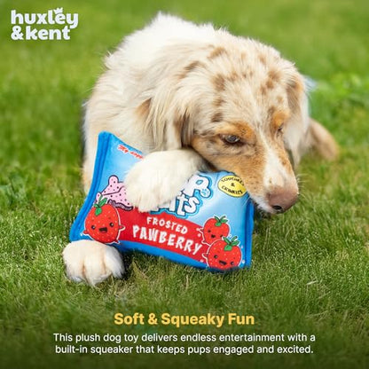 Huxley & Kent Funny Dog Toy w/Squeaker – Power Plush Squeaky Dog Toys for Small, Medium & Large Dogs – Soft Stuffed Animal for Indoor Play & Fetch - Pup-Tarts Frosted Pawberry, Small - size: Small, style: Pup-Tarts Frosted Pawberry
