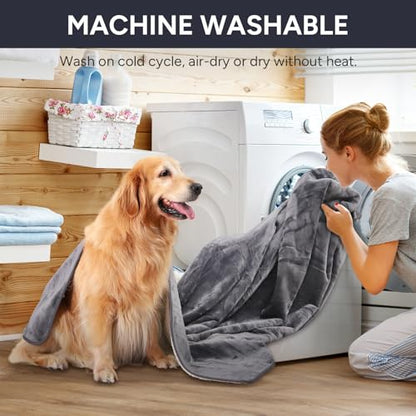 Waterproof Dog Blanket Bed Cover for Bed Couch Sofa, Liquid Pee Proof Pet Blanket Washable, Reversible Sherpa Fleece Blanket Furniture Protector for Medium Large Dogs Cats（Gray, 50"x 60"）