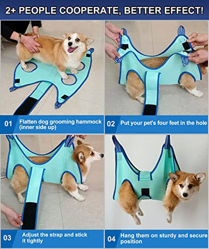 Kkiimatt Dog Pet Grooming Hammock,S Hanging Harness for Nail Clipping,Trimming Cutting Hammock, Sling Holder Helper for Small Dogs, Grooming Restraint Bag with Wide Strap Sewed - color: Small 24 LB Max/Turquoise