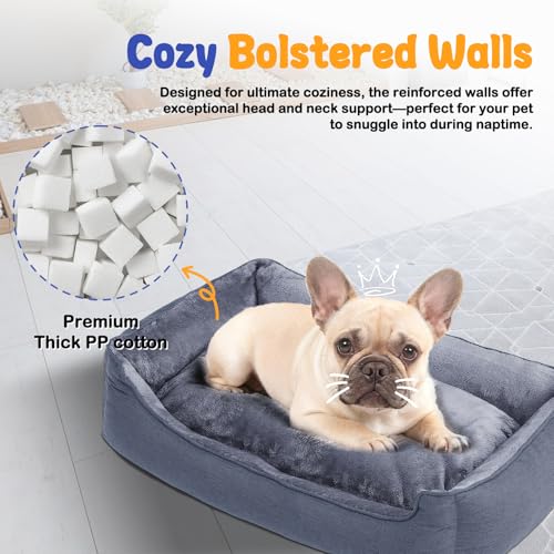 Rectangle Dog Bed for Medium Size Dog with Removable Washable Cover Pet Bed with Bolster Sides Non-Slip Bottom Pet Sofa Waterproof Lining Durable Pet Cuddler, Dark Grey, 29x 23x 7.1 in - color: Dark Grey, size: 29"L x 23"W x 7.1"Th