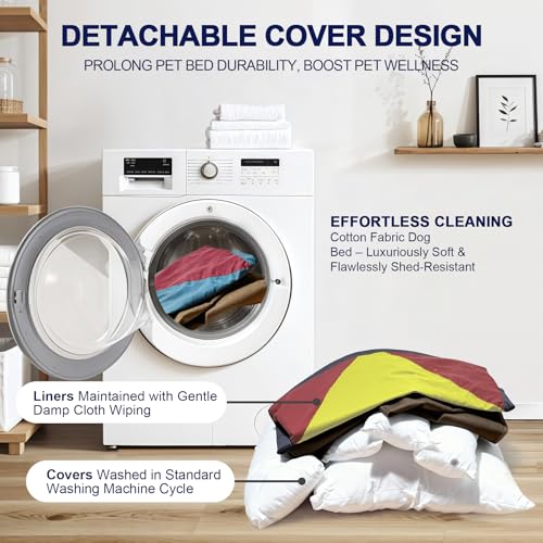 Cotton Canvas Dog Bed, Cute Dog Bed Medium Size Dog, Puppy Bed with Washable Removable Cover, Durable 290 GSM Cotton Anti-Chewing Pet Bed with Anti-Slip Bottom (30"x25"x10", Red&Yellow&Green) - color: Red+Green+Yellow, size: Medium