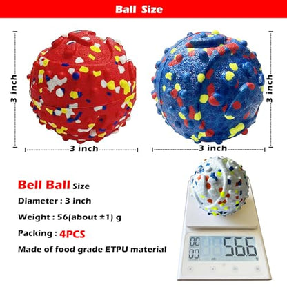 Dog Ball Squeak Toys Indestructible Float On Water Fetch Bouncy Durable Solid Rubber Ball for Puppy Small and Medium Dogs Playing Toys(Bell Ball 4Pcs) - color: Bell ball 4Pcs
