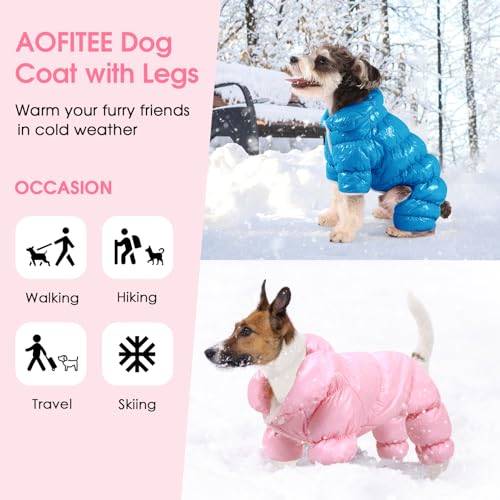 AOFITEE Dog Coat, Waterproof Dog Jacket, Fullbody Dogs Winter Coat Snowsuit, Windproof Puppy Puffer Jacket Snow Suit with Legs, Pet Fleece Winter Vest, Cold Weather Coats for Small Dogs, S - color: Lake Blue, size: Small