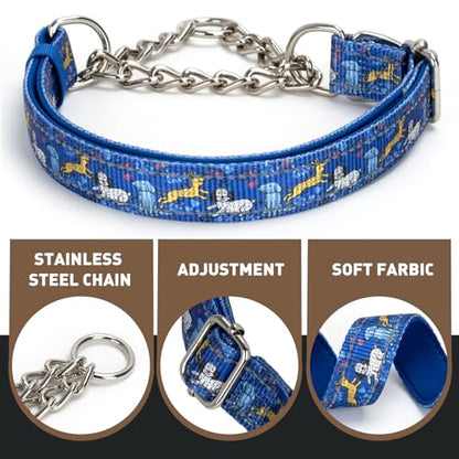 Reflective Martingale Dog Collar - Cartoon Pattern Adjustable No-Pull Training Collar with Safe Choke Chain Design for Medium, Large & XL Dogs(Cartoon XL) - color: 11, size: XL(Neck21"-27")