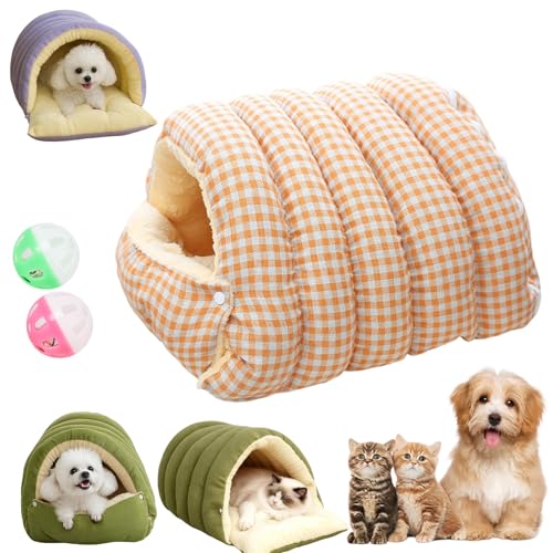 Removable and Washable Winter Closed-Off Cat Bed, Soft Fluffy Warm Autumn/Winter Cats House, Washable Non-Slip Pet Sleeping Bag for Indoor Cats Small Dogs (C,Large) - color: C, size: Large