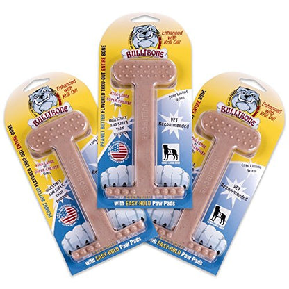 Bullibone Nylon Dog Chew Toy for Aggressive Chewers - Dental Hygiene Bone with Peanut Butter Flavor, Durable Tough Chew Toys for Extra Large Dogs, Indestructible Dog Bone - 3 Pack - size: XL - 3 Pack