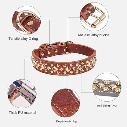 Spiked Dog Collar Soft Pu Leather Mushrooms Rivet Spike Studded Puppy Adjustable Pet Collars for Small Breeds (S, Brown3) - color: Brown3, size: Small