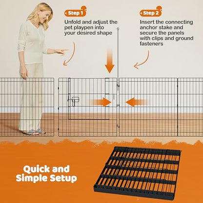 Yaheetech 24" High 8 Panel Foldable Metal Dog Exercise Pen Pet Playpen Dog Fence Outdoor & Indoor Use for Small Animals with Door Black - size: 24"