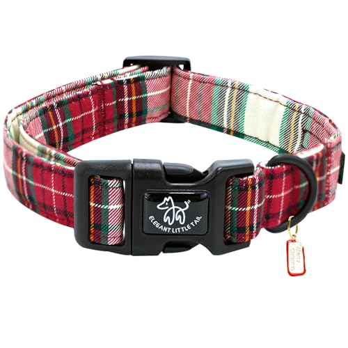 Elegant littlle Tail Christmas Dog Collar, Red Plaid Pet Collars Soft Cotton Winter Dog Collar with Quick Release Buckle Pet Puppy Collars for Small Medium Large Dogs - color: Christmas-Red Plaid, size: X-Small (Pack of 1)