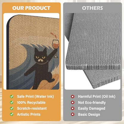 Art Cat Scratcher, Wall-Mountable Cat Scratching Board, Cat Wall Scratcher 16.7x11x1 Inch Cat Scratch Pad and Cat Scratchers for Indoor Cats Toy Furniture Protector(SurfingCat1) - color: SurfingCat1