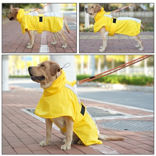 Adjustable Dog Raincoat, Waterproof Dog Rain Jacket for Small Medium Large Dogs,Reflective Lightweight Pet Rain Coat with Leash Hole(Yellow&White, 3X-Large) - color: Yellow&White, size: 3X-Large(77-94lb)