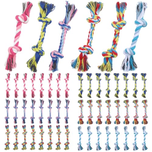 Dimeho 48 PCS Puppy Chew Toy Dog Rope Toys Cotton Knot Teething Toy Tug of War Dog Interactive Toys Multi Color for Small and Medium Dogs Newborn Pet Boredom Teeth Cleaning