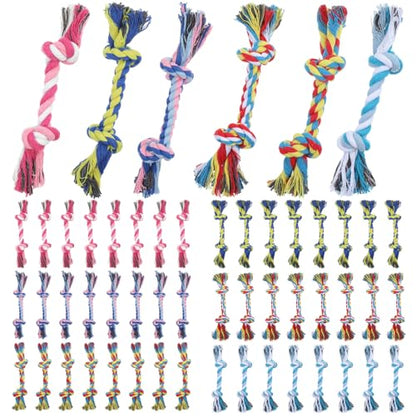 Dimeho 48 PCS Puppy Chew Toy Dog Rope Toys Cotton Knot Teething Toy Tug of War Dog Interactive Toys Multi Color for Small and Medium Dogs Newborn Pet Boredom Teeth Cleaning
